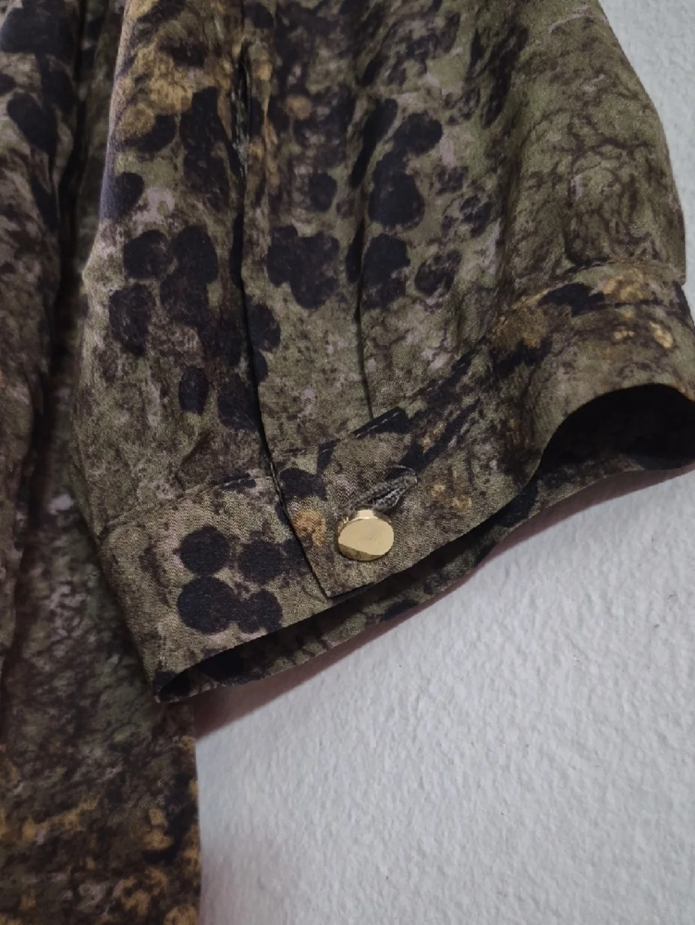 Banana Republic Olive & Black Printed Blouse with Tan Accents - Picture 3 of 7